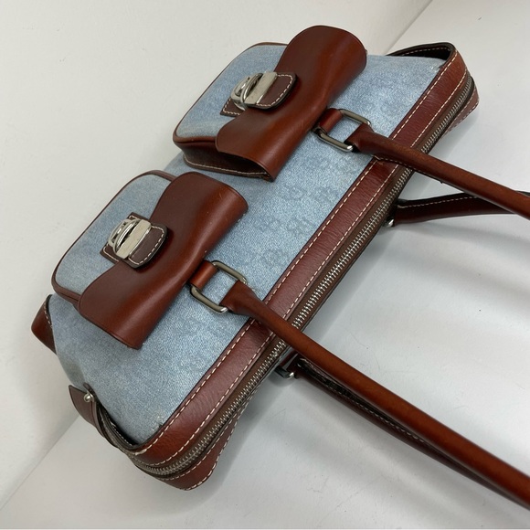 DOONEY & BOURKE Signature Mono Canvas Brown Leather Double Pocket Satchel - Picture 2 of 15